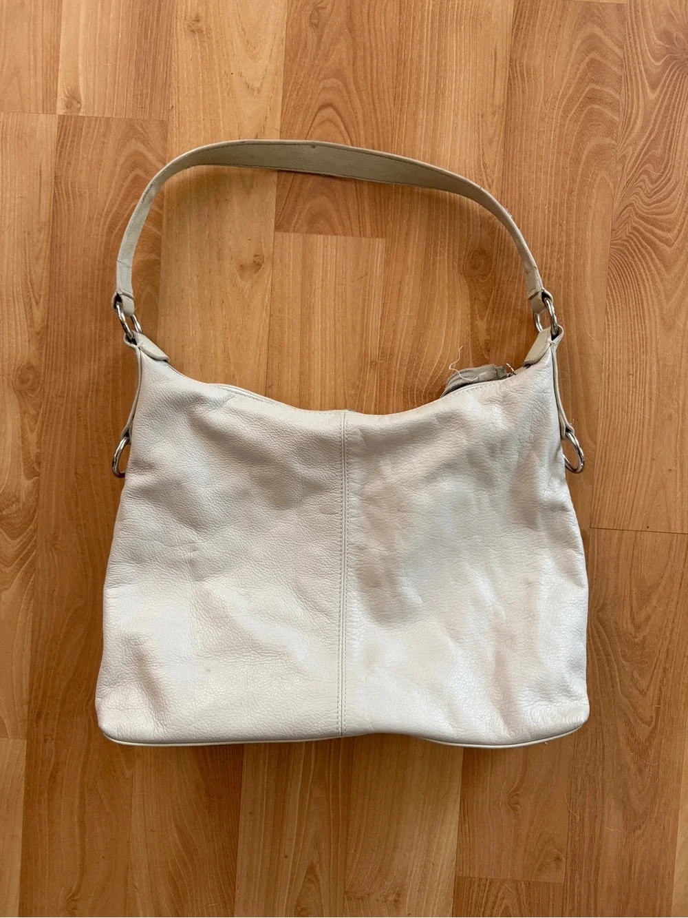 Vintage leather White Stitched Hobo Bag with Tassel